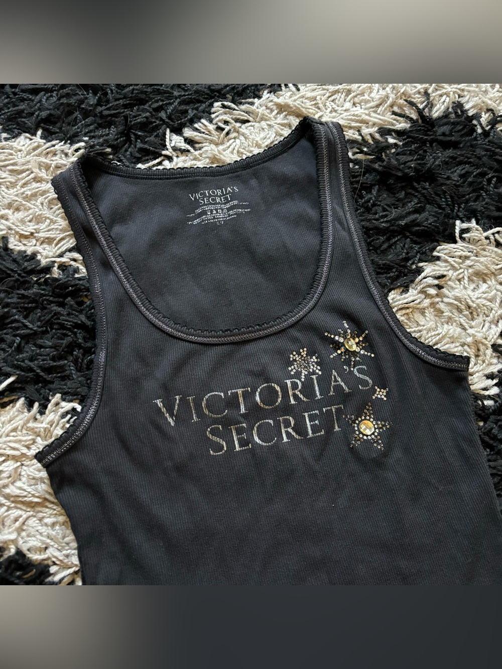 Victoria’s Secret Bling Black Silver Gold Logo Bedazzled Tank Top